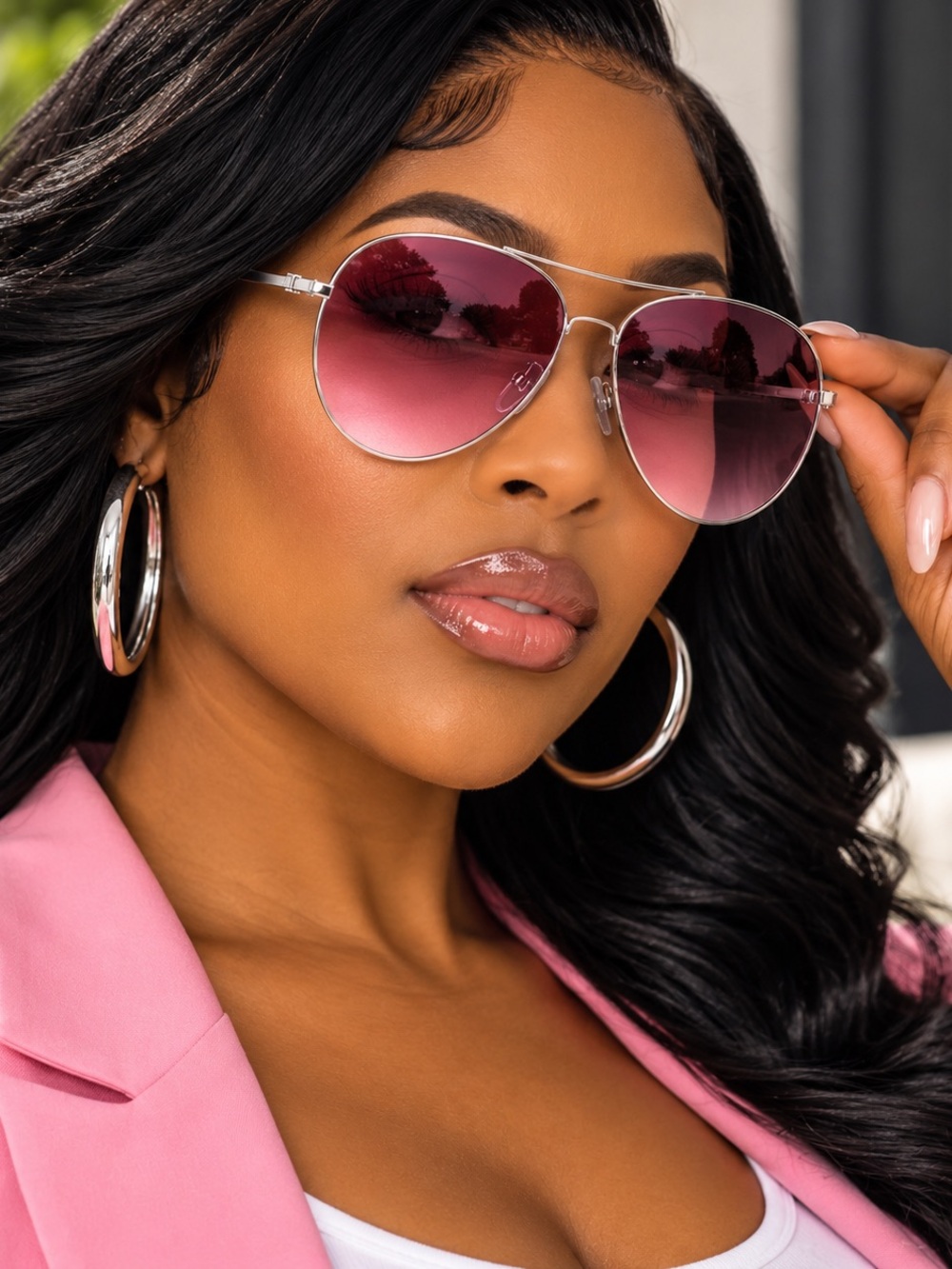 Stylish Pink Gradient Aviator Sunglasses - Women Accessories
